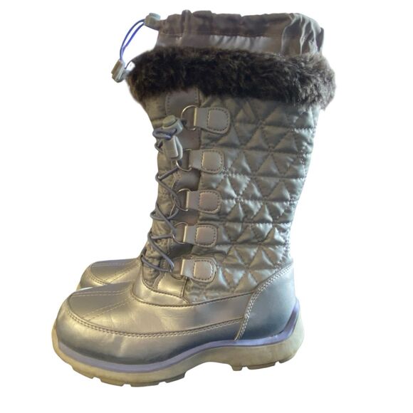 Lands' End Other - Lands End Snowflake Tall Silver Insulated Snow Boots Lined Faux Fur Girls Size 1